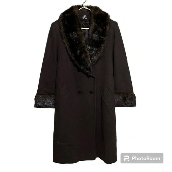Jo-D Jackets & Blazers - Vtg Jo-D Brown Wool Long Coat Faux Fur Collar Women’s Size Medium M
